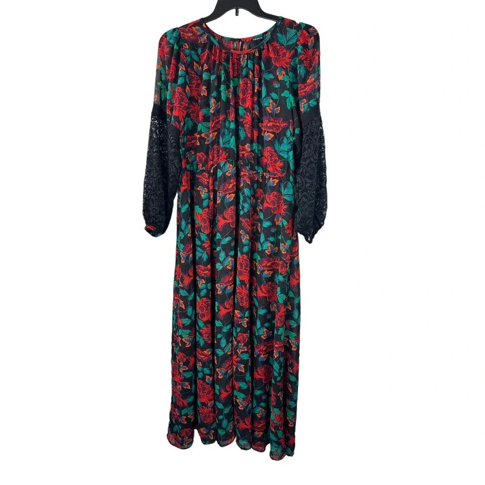 *Read* Torrid SHEER Maxi Peasant Dress Chiffon Floral *Minus Belt Plus Size 2 2X - Picture 6 of 14